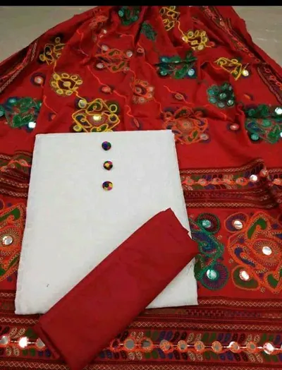 Cotton Dress Material With Mirror Embroider Dupatta