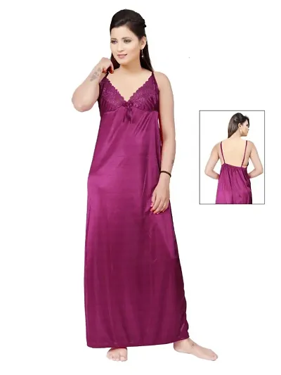 Buy Trendy Rani Pink Lace Work Sleeveless Nighty For Women Online In India  At Discounted Prices
