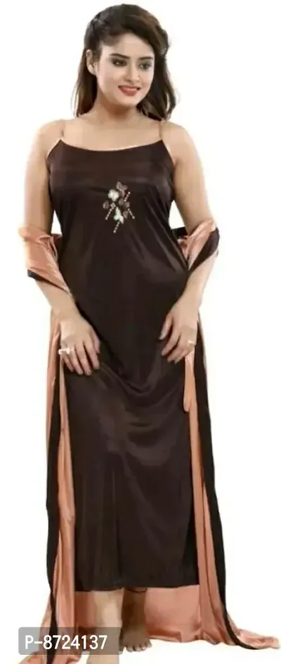 Trendy Multicolored 2-In-1 Night Dress With Robes For Women-thumb0