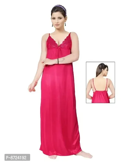 Trendy Rani Pink Lace Work Sleeveless Nighty For Women