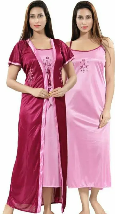 Trendy Womens Satin Night Robe and Slip Night Gown