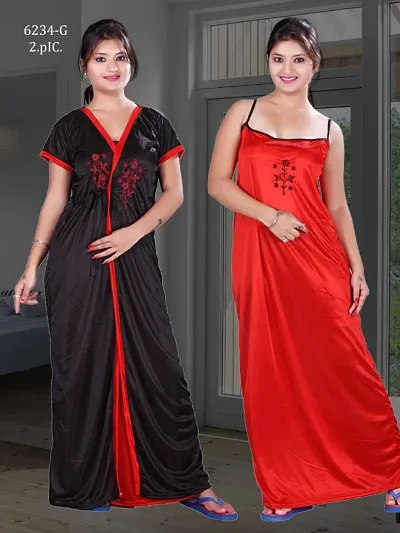 Stylish Satin Nighty With Robe For Women