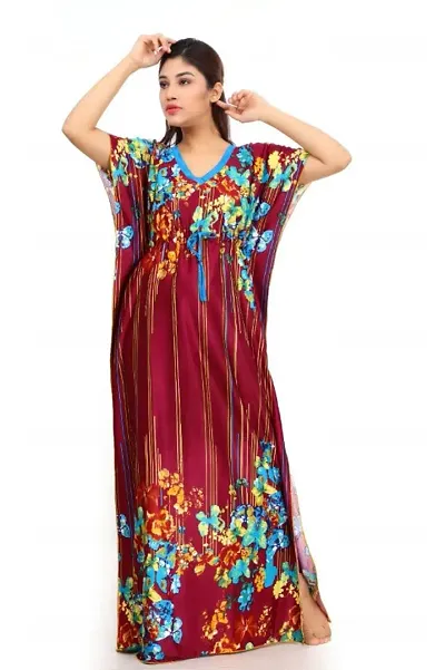 Fancy Floral Print Kaftan Nighty/Night Gown