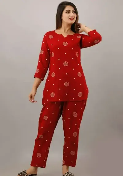 Contemporary Red Cotton Printed Co-Ords Sets For Women