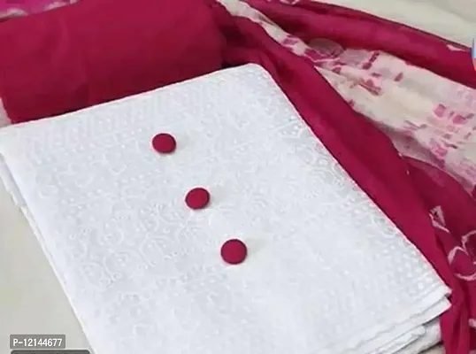 Beautiful Cotton Chikankari Dress Material with Dupatta For Women