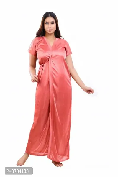Fancy Satin 2-IN-1 Bridal Short Night Dress With Robe For Women
