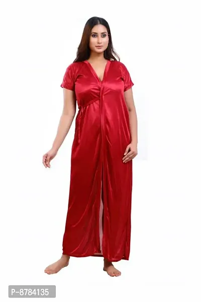 Fancy Satin 2-IN-1 Bridal Short Night Dress With Robe For Women-thumb0