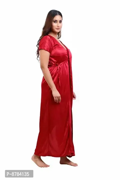 Fancy Satin 2-IN-1 Bridal Short Night Dress With Robe For Women-thumb3