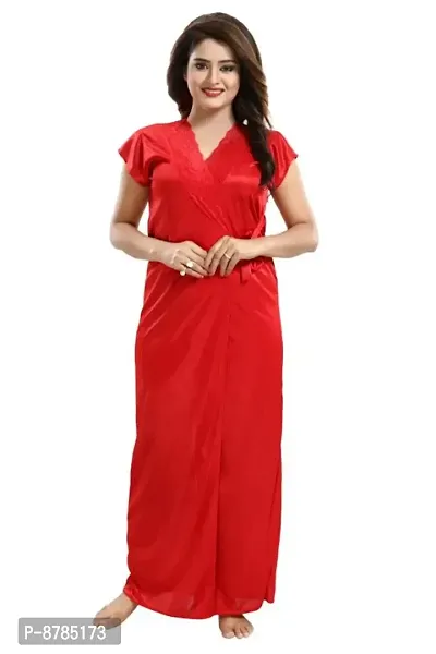 Stylish Fancy Satin Short Sleeves Bridal Short Night Dress With Robes For Women-thumb0