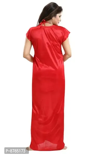 Stylish Fancy Satin Short Sleeves Bridal Short Night Dress With Robes For Women-thumb2