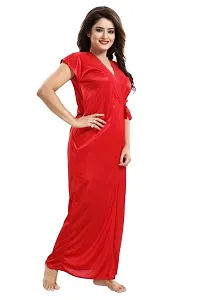 Stylish Fancy Satin Short Sleeves Bridal Short Night Dress With Robes For Women-thumb4