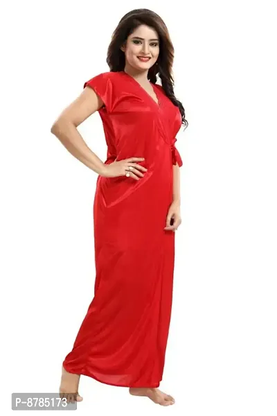 Stylish Fancy Satin Short Sleeves Bridal Short Night Dress With Robes For Women-thumb5