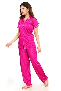 Nightsuits For Women/Women Fancy Satin Solid Night Suit Set-thumb2