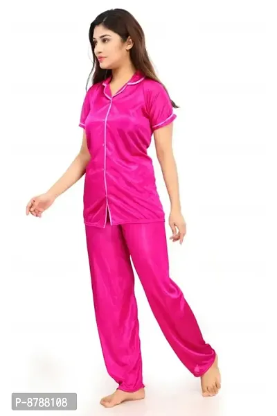 Nightsuits For Women/Women Fancy Satin Solid Night Suit Set-thumb3