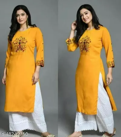 Stylish Rayon Embroidered Straight Kurti