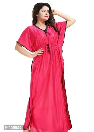 Fancy Satin Solid Kaftan Nighty For Women-thumb0