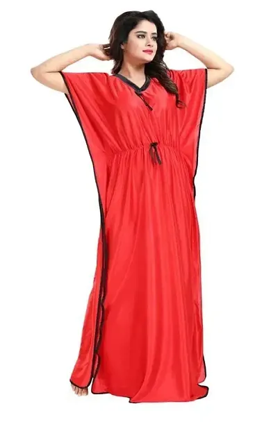 Fancy Satin Solid kaftan Nighty/Night Gown