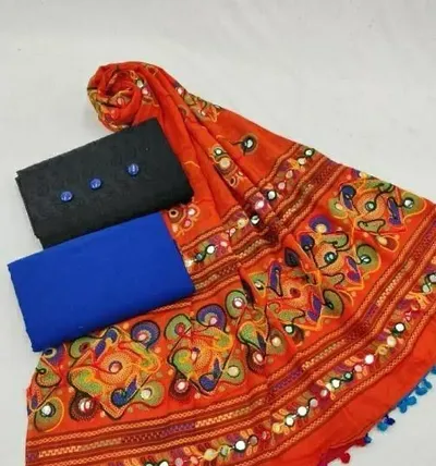 Slub Cotton Phulkari Mirror Work Dress Material