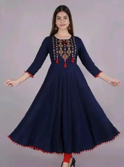 Stylish Rayon Embroidered Anarkali Kurti For Women