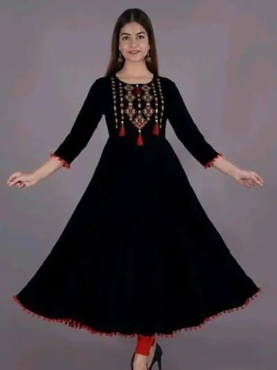 Women Embroidered Viscose Rayon Anarkali Kurta