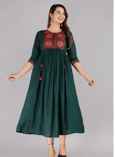 Elegant Rayon Embroidered Kurta For Women