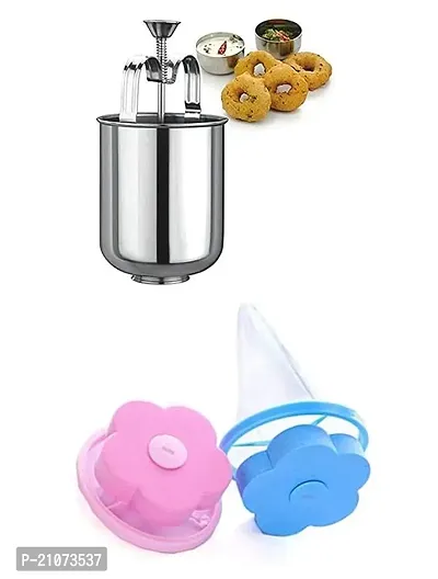 Stainless Steel Medu Vada Maker With Stand, Meduwada Machine With2 Pcs Flower Shape Washing Machine Laundry Bag