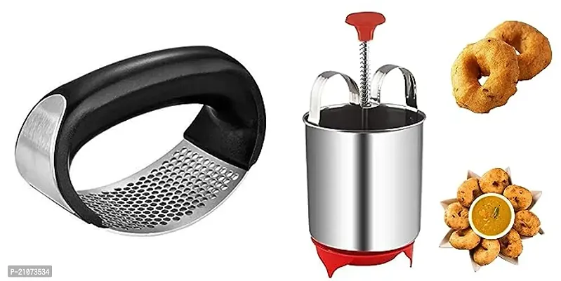 Stainless Steel Garlic Presser  04 Grade Stainless Steel Medu Vada Maker With Stand-thumb0