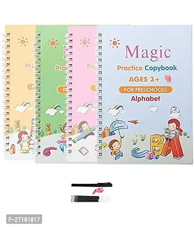 Magic Practice Copybook For Kids (4 BOOK + 1 GRIP, 1 PEN + 10 REFILL ) Magic Book For Kids, Magic Practice Copy Book For Kids, Reusable-thumb0