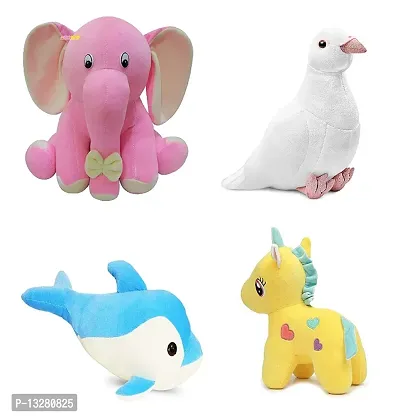 Animals Soft Toy Kids for Playing Soft Toy Parrot Elephant Unicorn Dolpin.All Best Stuff Toys for Kids Playing Birthday Gift (30cm) Pack of 4