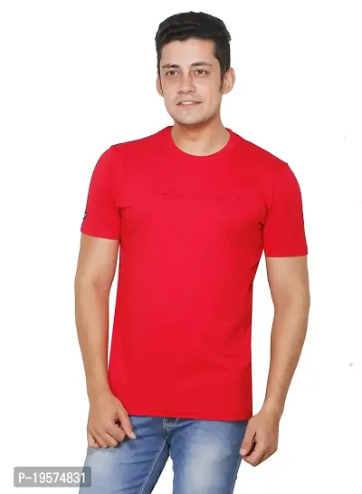 FLICKER HOODS Basic Solid Men's Half Sleeve Tee's_L Red-thumb0