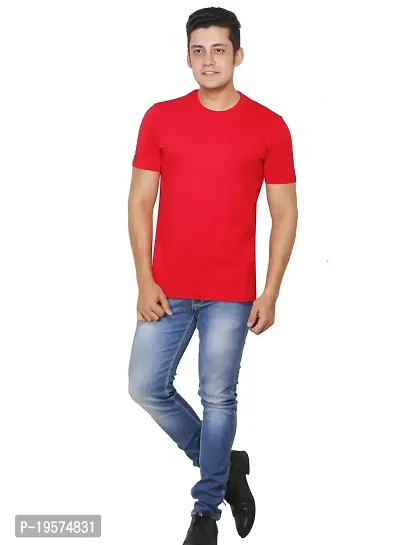 FLICKER HOODS Basic Solid Men's Half Sleeve Tee's_L Red-thumb2