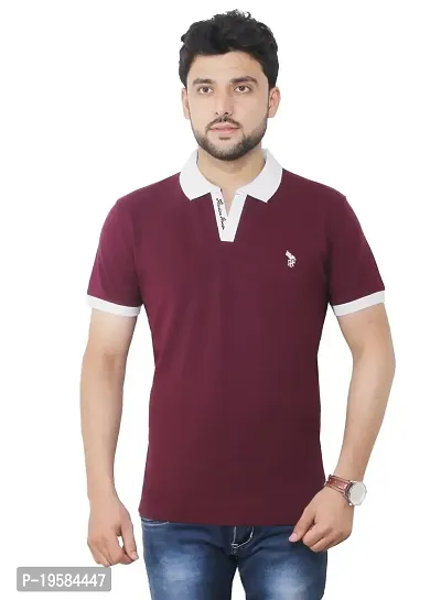 FLICKER HOODS Men's Basic Solid Half Sleeve Tee's_XL Burgandy