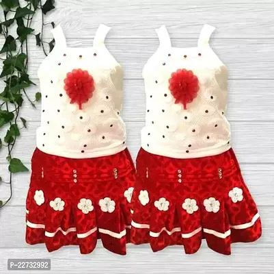 Cute Trendy Girls Red And White Top  Bottom Sets Combo
