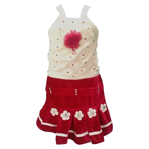 Baby Girl Velvet Casual Party Skirt and top Girls (White Pink)