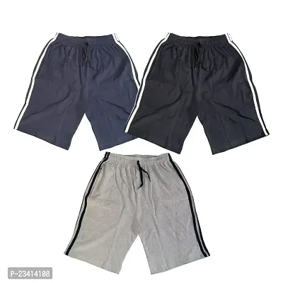 Men's Cotton Blend Black  Blue Regular Capri Shorts Half Pants Combo Pack of 3 (M)-thumb0