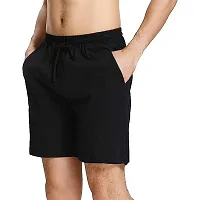 Men's Cotton Blend Black  Blue Regular Capri Shorts Half Pants Combo Pack of 3 (M)-thumb3