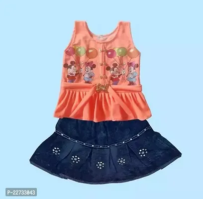 Baby Girls Orange And Blue Frock Dress-thumb0