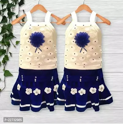 Cute Trendy Girls Blue And White Top  Bottom Sets Combo