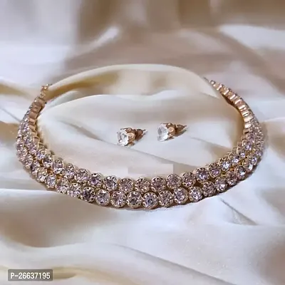 Gold Plated Single Line big Diamond Necklace, Earrings and Bracelet Cubic Zirconia Gold-plated Plated Alloy Choker-thumb0