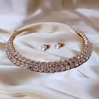 Gold Plated Single Line big Diamond Necklace, Earrings and Bracelet Cubic Zirconia Gold-plated Plated Alloy Choker-thumb3