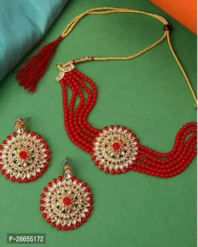 Gold-Plated Chocker Necklace  Earrings Set  mangtika-thumb0