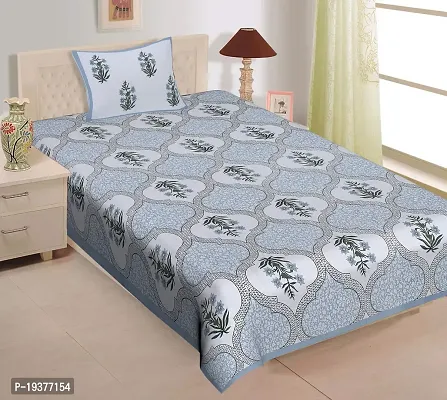 Febriico Enterprises Pure Cotton 300 TC Single Bedsheet with 1 Pillow Cover(Grey) -FEB388