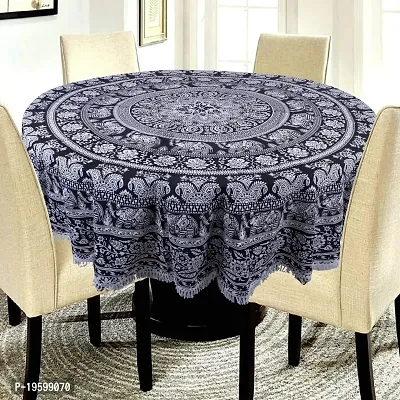 Febriico Enterprises 1 Piece Cotton Round Dining Table Cover with Lace Border-Black(FEBRDT106)-thumb4