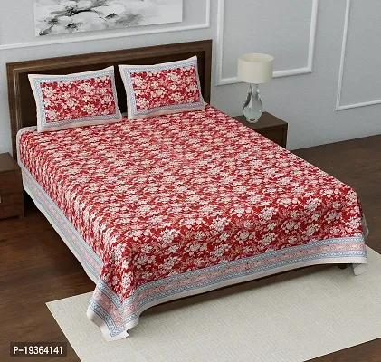Febriico Enterprises 280 TC Cotton 1 Piece King Size Double Bed Bedsheet with Two Pillow Covers- Red (FEB603)