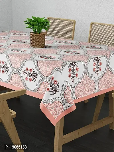 Febriico Enterprises Cotton 6 Seater Dining Table Cover- Pink (FEBDT757)
