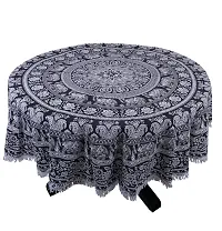 Febriico Enterprises 1 Piece Cotton Round Dining Table Cover with Lace Border-Black(FEBRDT106)-thumb2