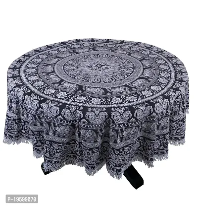 Febriico Enterprises 1 Piece Cotton Round Dining Table Cover with Lace Border-Black(FEBRDT106)-thumb3