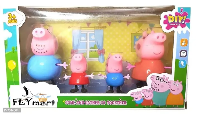 FLYmart Famous Pig Family Toy, Set of 4 with Pig House Set, Animated Toys for Children for Pretend Play , Best Toy Pig Family for Play time (Multicolor)(Pig Family 4)
