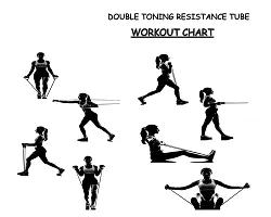 Double Toning Resistance Tube Heavy Quality Pull Rope Elastic Rubber Exercise Band For Stretching, Workout, Home Gym And Toning With Heavy Quality Grip D Shaped Handles For Men And Women With Workout Chart (Multicolor)-thumb3