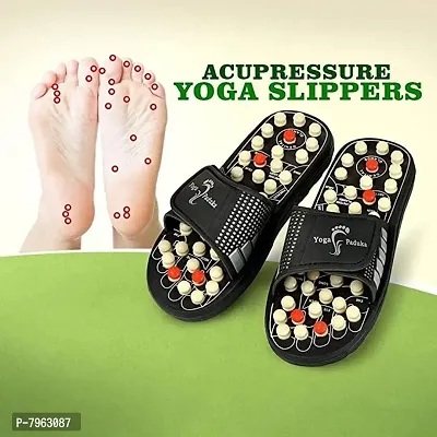 Vishou Acupressure spring magnetic Black and Red Slipper, Yoga therapy for full body blood circulate foot massager Paduka Slipper  Size-7(Black and Red)